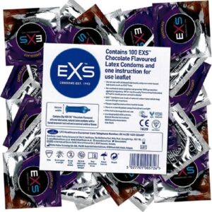 EXS Kondome Chocolate Flavour - leckere Kondome Packung mit, 100 St., Kondome mit Schokoladen-Geschmack, Kondomvorrat, Großpackung