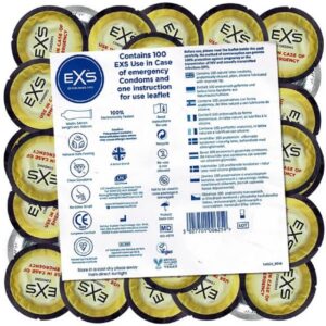 EXS Kondome Emergency - Notfall-Kondome Packung mit, 100 St., Rundfolien-Kondome mit Motiv, Vorratspackung, Geschenk-Idee