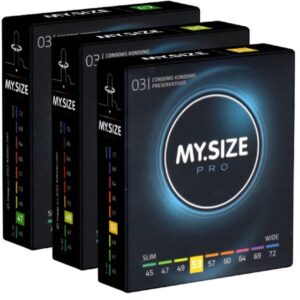 MY.SIZE Kondome PRO "Probierset S" (47mm, 49mm, 53mm) 3 Packungen mit je 3 Maßkondomen, insgesamt, 9 St., Kondome zum Anprobieren und Austesten, die neue Generation MY.SIZE Kondome