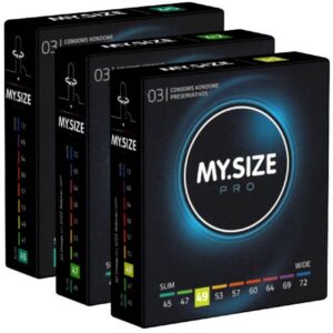 MY.SIZE Kondome PRO "Probierset XS" (45mm, 47mm, 49mm) 3 Packungen mit je 3 Maßkondomen, insgesamt, 9 St., Kondome zum Anprobieren und Austesten, die neue Generation MY.SIZE Kondome