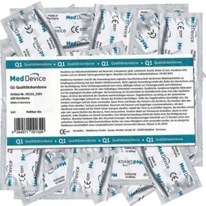 MedDevice Kondome Q1 Standard Vorratsbeutel mit, 100 St., Profikondome aus Deutschland -, Kondome mit sympathisch angenehmen Geruch