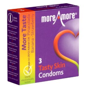 More Amore Kondome Tasty Skin Packung mit, 3 St., verführerische Kondome mit leckerem Geschmack