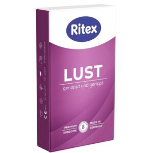 Ritex Kondome "Lust" Genoppt und Gerippt Packung mit, 8 St., luststeigernde Kondome mit dreifacher Stimulation