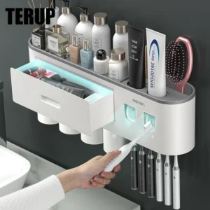 TERUP Zahnbürste Halter Doppel Automatische Zahnpasta Spender Magnetische Adsorption Invertiert