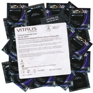 VITALIS Kondome Vitalis PREMIUM "Chocolate" schwarze Kondome für Oralverkehr Packung mit, 100 St., Kondome mit Schoko-Aroma, zuverlässig, sicher und angenehm im Gebrauch