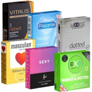 Kondomotheke Kondome Peaks & Valleys Mix 6 Packungen stimulierende Kondome, insgesamt, 18 St., Kondome Probierset, SIXPACK, Kondome mit Rippen und Noppen, Orgasmus-Kondome zum schneller Kommen