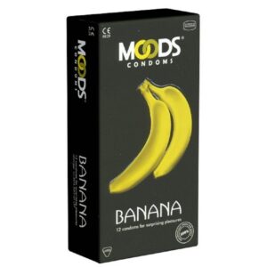MOODS Condoms Kondome Banana Condoms Packung mit, 12 St., Kondome mit Bananen-Geschmack, Kondome für überraschend sinnliches Vergnügen