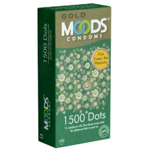 MOODS Condoms Kondome GOLD - 1500 Dots Condoms Packung mit, 12 St., prickelnde Kondome mit 1500 Noppen, erleben Sie neue Dimensionen des Vergnügens