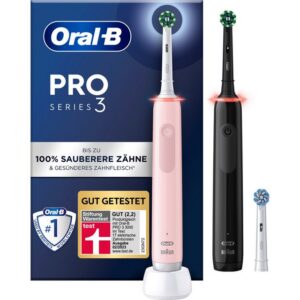 Oral-B Elektrische Zahnbürste Pro 3 3900N Black/Pink, Aufsteckbürsten: 3 St., mit 2. Handstück, mit 3 Putzmodi und visueller 360° Andruckkontrolle für Zahnpflege