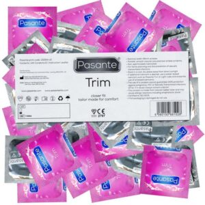 Pasante Kondome Trim (enge Kondome für Männer, die es nicht so breit brauchen) Packung mit, 144 St., Kondome mit schlanker Passform für ein sicheres Gefühl