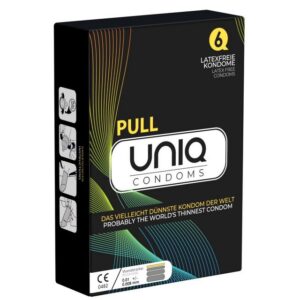 UNIQ Kondome Pull Packung mit, 6 St., hypoallergene Kondome, Kondome zum schnell abrollen, extrem dünne und latexfreie Kondome mit Abziehbändchen